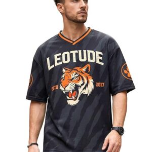 LEOTUDE Men’S Tiger Graphic Printed Oversized T-Shirt | Bold Black Sports