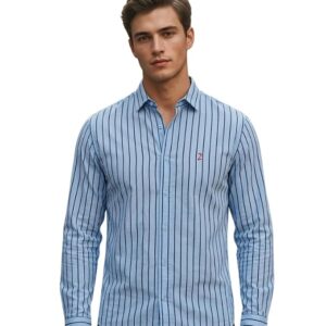 IndoPrimo Men’s Striped Shirt | Premium Slim Fit Full Sleeve Formal Casual Shirt | Button-Down Cotton Shirt for Office